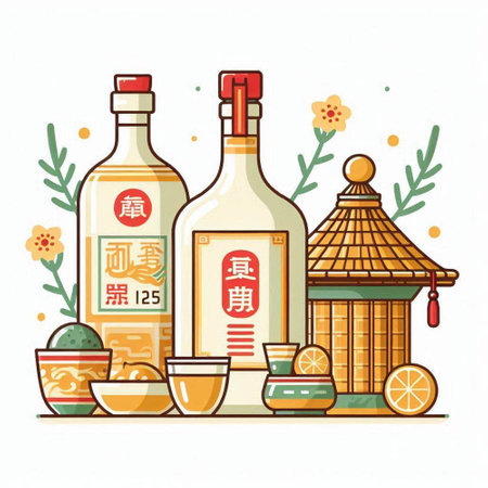 Chinese New Year set of icons on white background. Vector illustration.のイラスト素材