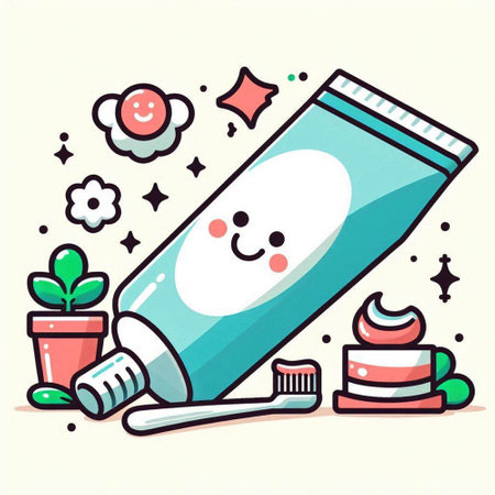 Cute toothpaste with toothbrush and toothpaste, vector illustrationのイラスト素材