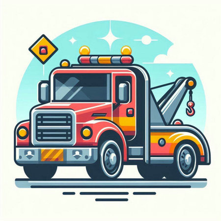 Vector illustration of a tow truck in flat style. Side view.のイラスト素材