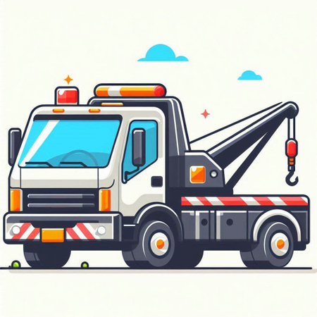 Illustration of a tow truck with a crane on a white backgroundのイラスト素材