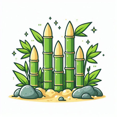 Bamboo vector illustration on white background. Cute cartoon style.のイラスト素材