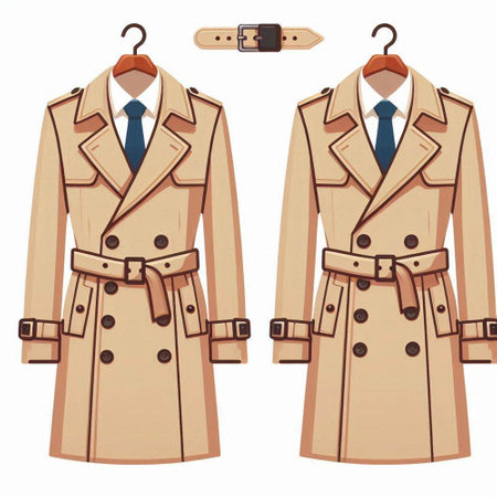 Vector illustration of a beige trench coat with a tie and beltのイラスト素材