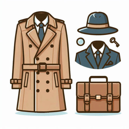 Vector illustration of a coat, hat, briefcase and briefcaseのイラスト素材
