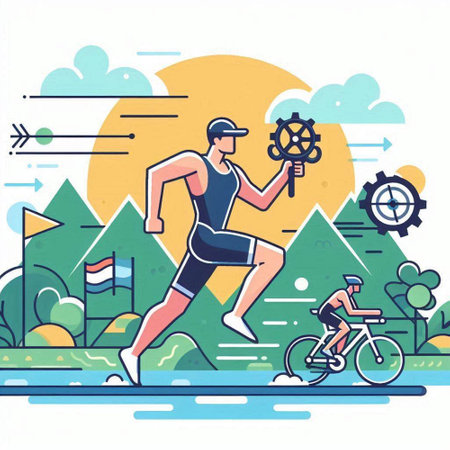Cyclist in sportswear running on the road, vector illustrationのイラスト素材