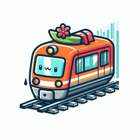 Train with a gift on the roof. Vector illustration isolated on white background.のイラスト素材