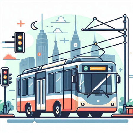 Vector illustration of modern city tram in flat style on white background.のイラスト素材