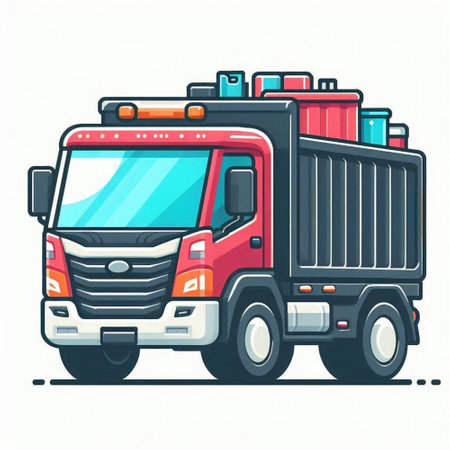 Truck with a lot of batteries. Vector illustration on white background.のイラスト素材