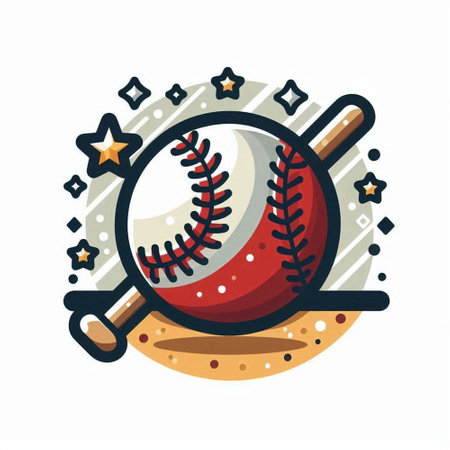 Baseball emblem with ball, bat and stars. Vector illustration.のイラスト素材