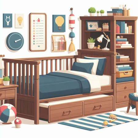 Bedroom interior with furniture. Furniture for kids. Vector illustrationのイラスト素材