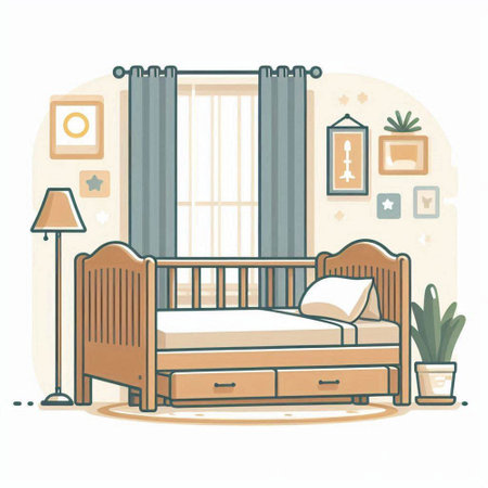 Vector illustration of a child's room with a bed and a windowのイラスト素材