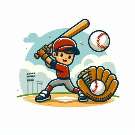 Baseball player with ball, bat and glove. Vector illustration.のイラスト素材