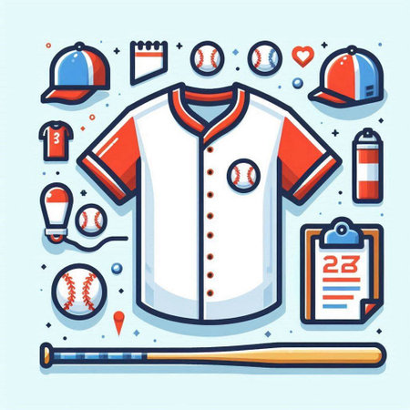 Baseball sport equipment. Uniform, bat, ball, bat, helmet. Vector illustration.のイラスト素材