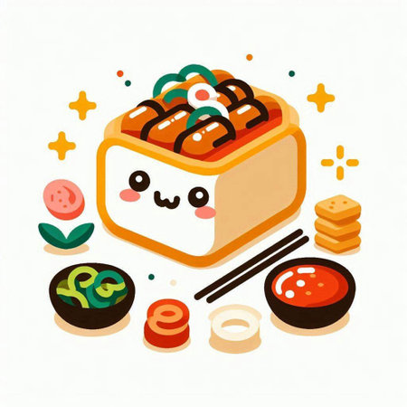 japanese food, kawaii sushi icon on white backgroundのイラスト素材