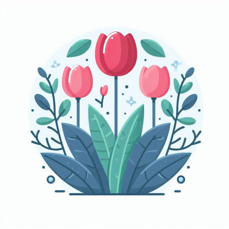 Tulips flowers in flat style. Floral vector illustration.のイラスト素材