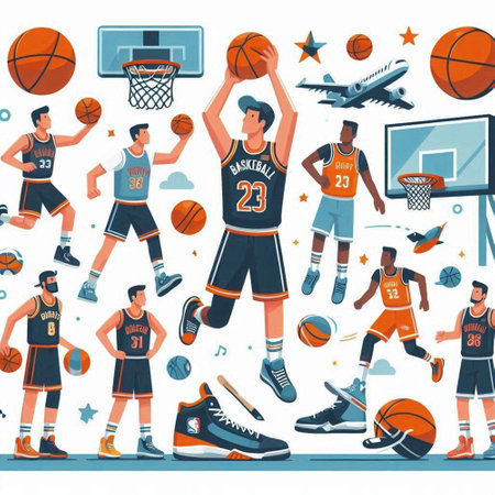 Basketball seamless pattern with basketball players and sports equipment. Vector illustrationのイラスト素材