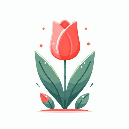 Tulip flower with leaves. Vector illustration in flat style.のイラスト素材