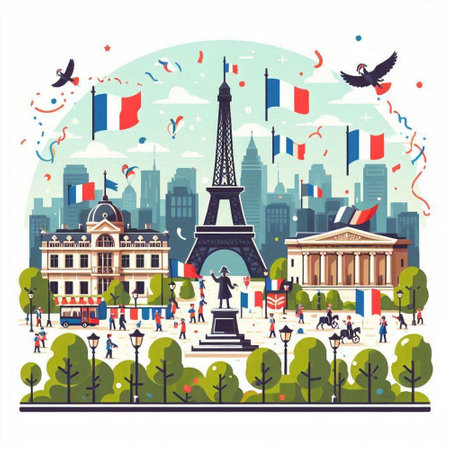 Paris. Eiffel Tower. France. Vector illustration in flat styleのイラスト素材