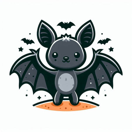 Cute cartoon bat on a white background. Vector illustration of a bat.のイラスト素材