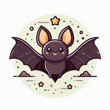 Cute cartoon bat on a background of stars. Vector illustration.のイラスト素材