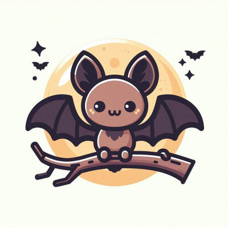 Cute cartoon bat on the background of the full moon. Vector illustration.のイラスト素材