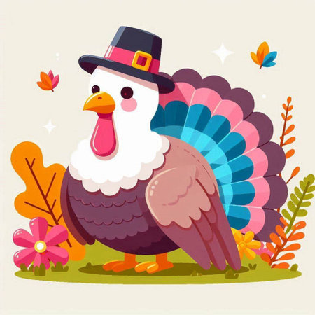 Thanksgiving turkey. Cute cartoon character. Vector illustration in flat styleのイラスト素材