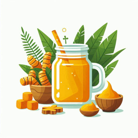 Honey in glass jar with ginger root, honeycomb, honey dipper, ginger root, honeycomb. Flat style vector illustration.のイラスト素材