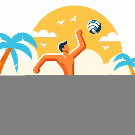 Volleyball player with ball on the beach. Vector flat illustrationのイラスト素材