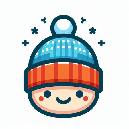 Vector illustration of a cute cartoon boy in a winter hat on a white background.のイラスト素材