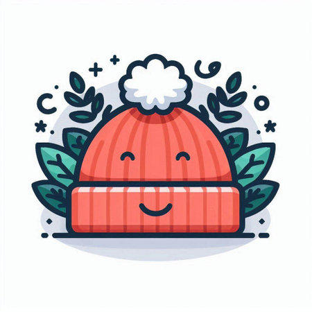 Cute winter hat with leaves. Vector illustration in cartoon style.のイラスト素材