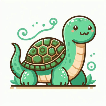 Cute cartoon turtle on a white background. Vector illustration in a flat style.のイラスト素材