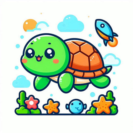 Cute cartoon turtle. Vector illustration in a flat cartoon style.のイラスト素材