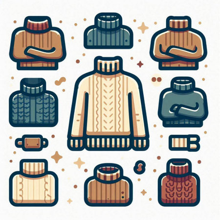 Set of winter clothes icons. Vector illustration in flat linear style.のイラスト素材