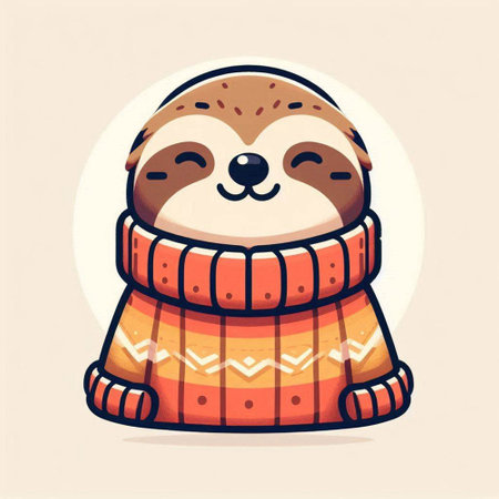 Cute cartoon sloth in warm sweater and scarf. Vector illustration.のイラスト素材