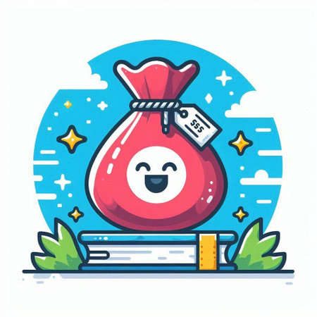 Cute happy billiard ball cartoon character with money bag. Vector illustrationのイラスト素材