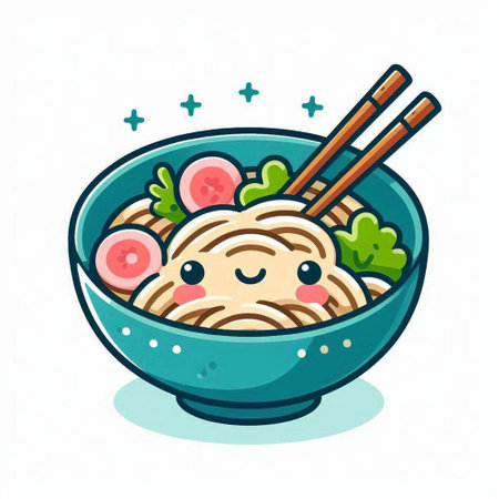 Noodles in a bowl with chopsticks. Vector illustration.のイラスト素材