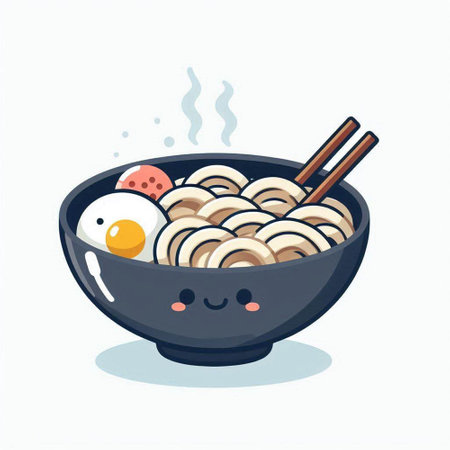 Soba noodle in bowl with snowman. Vector illustration.のイラスト素材