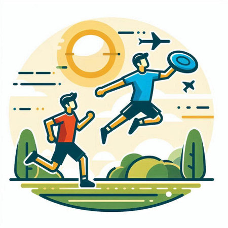 Two men playing football in the park. Flat style vector illustration.のイラスト素材