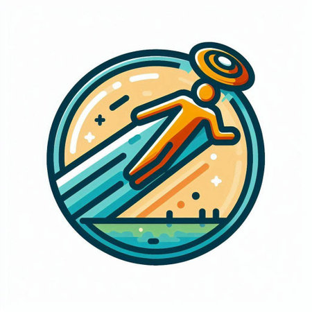 Vector illustration of a man walking on the beach in a circle.のイラスト素材