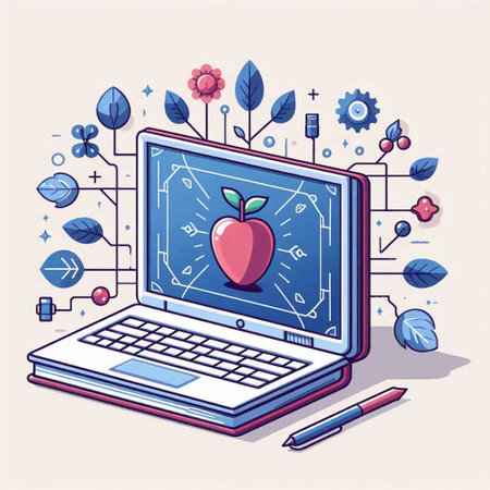Vector illustration of a laptop with an apple on the screen. The concept of education.のイラスト素材