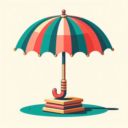 Umbrella and books. Vector illustration in retro comic style.のイラスト素材