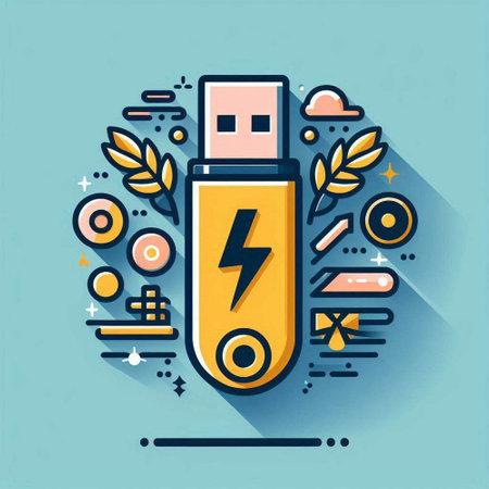 Flat line design modern vector illustration concept of USB flash drive with lightning.のイラスト素材