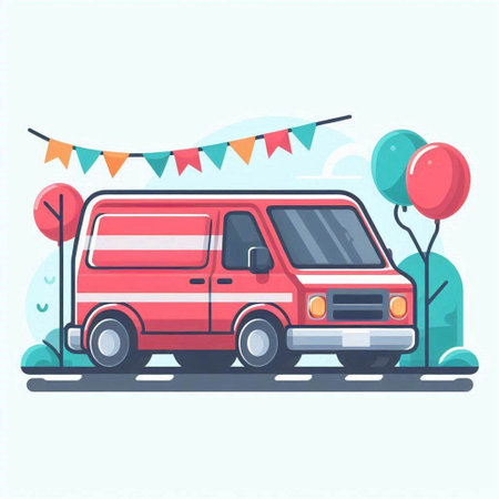 Van on the road. Vector illustration in a flat style. Isolated on a white background.のイラスト素材