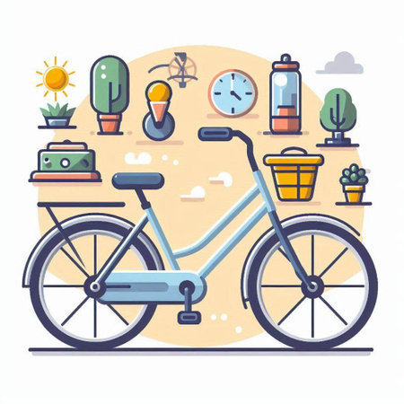 Bicycle with different types of transport. Flat design vector illustration.のイラスト素材