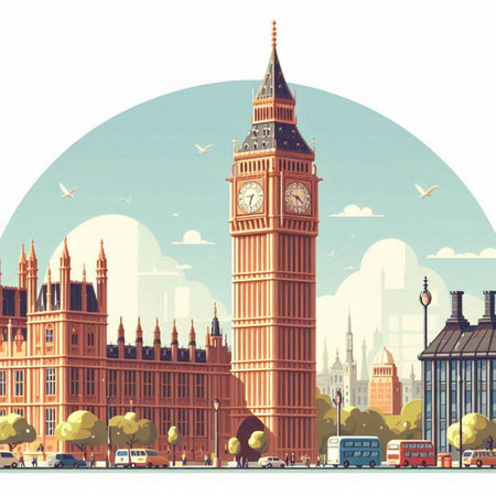 Big Ben and Houses of Parliament in London, United Kingdom. Vector illustration.のイラスト素材