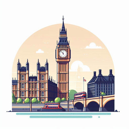 Big Ben in London, United Kingdom. Vector illustration in flat styleのイラスト素材