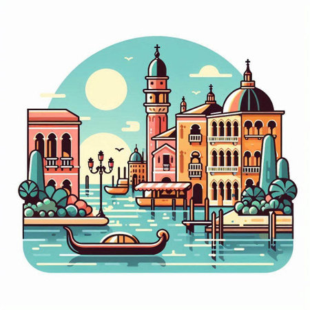 Venice, Italy. Vector illustration in flat style. Venice is the capital city of Italy.のイラスト素材