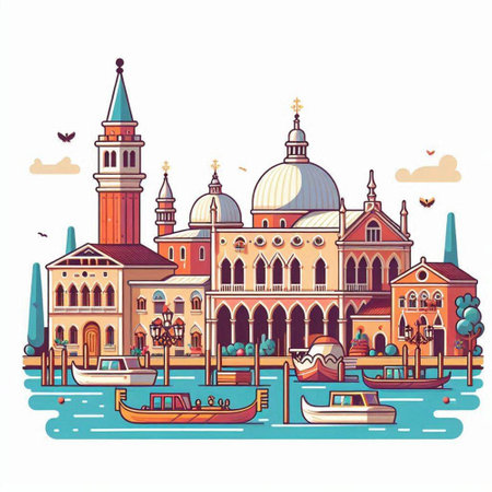 Venice, Italy. Vector illustration in flat style. Isolated on white background.のイラスト素材