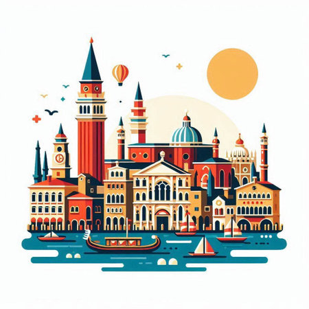Venice, Italy. Vector illustration. Travel and Tourism Concept.のイラスト素材