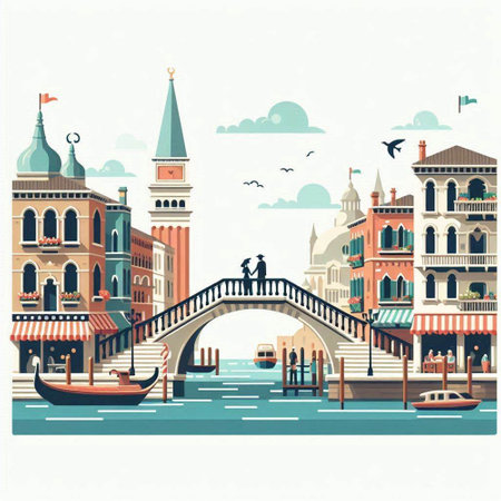 Venice, Italy. Vector illustration in flat style. Travel and tourism.のイラスト素材