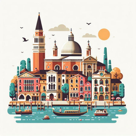 Venice, Italy. Landmark of Venice. Vector illustration.のイラスト素材